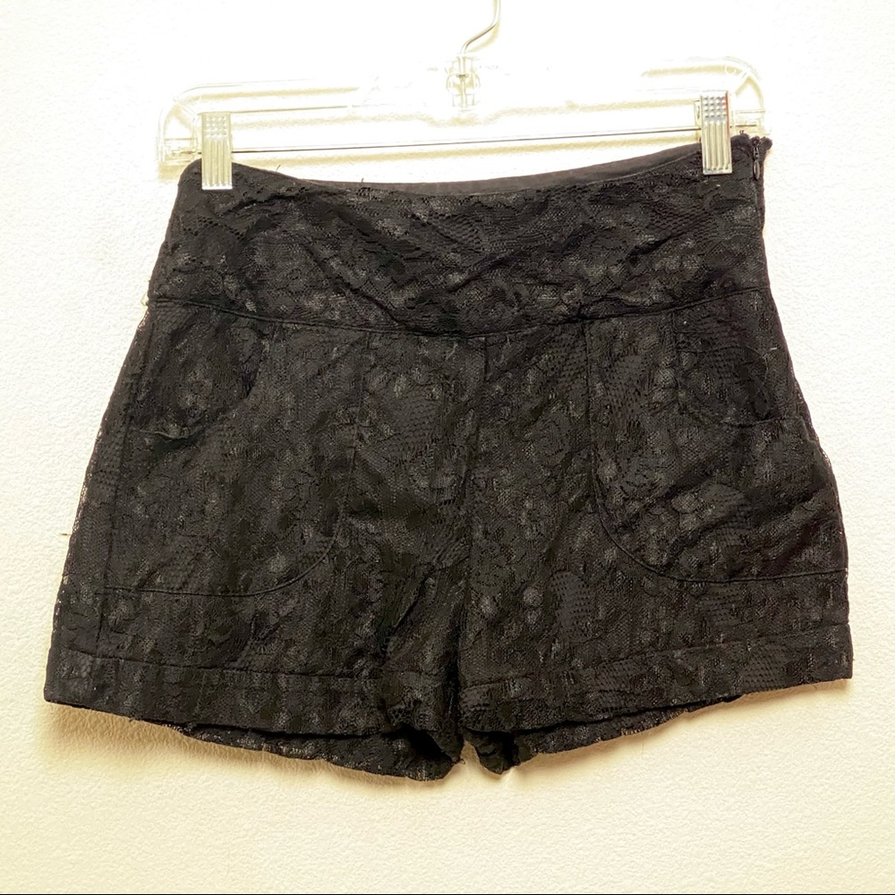 Black Lace Sans Souci High Waisted Shorts- L (EUC)